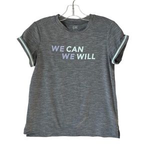 Athleta Girl Short Sleeve Rolled Cuff We Can We Will Gray T Shirt Size 7